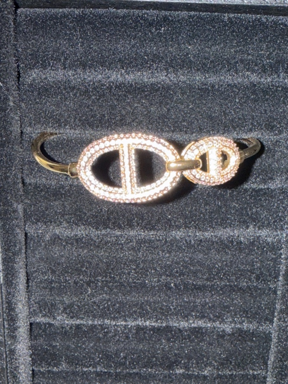 Gold plated Crystal Interlocking Oval Bangle Bracelet